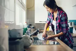 Washing dishes in the kitchen photo