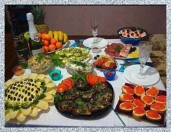 Festive table in the kitchen photo
