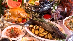 Festive table in the kitchen photo