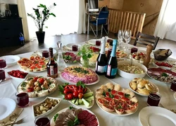 Festive table in the kitchen photo