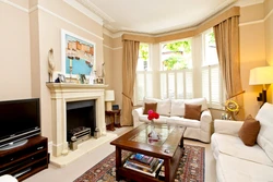 Living rooms with fireplace by the window photo