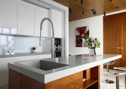 Kitchen with aluminum worktop photo