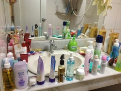 Photo of shampoos in the bathroom