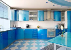 Усе блакітныя кутнія кухні фота