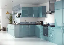 Усе блакітныя кутнія кухні фота