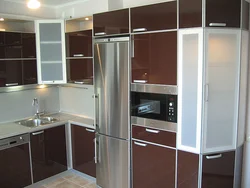 Corner kitchens with photo glass