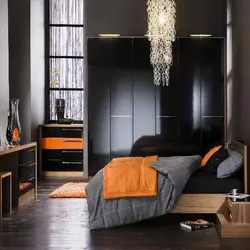 Dark wardrobes in the bedroom photo