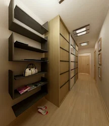 Shelves in a narrow hallway photo