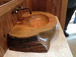 Wooden sinks and bathtubs photo