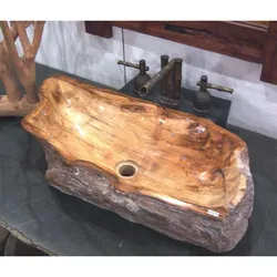 Wooden sinks and bathtubs photo