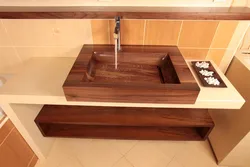 Taxta vanna otağı lavabo fotoşəkili