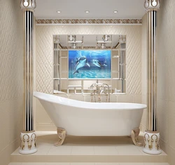Bathtub with mirror wall photo