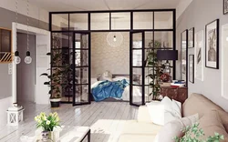 Bedroom with sliding partition photo