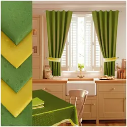 Зеленая кухня какие шторы фото