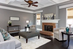 Gray living room with fireplace photo