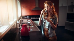 Morning coffee in the kitchen photo