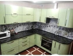 White kitchen green countertop photo