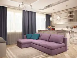 Lilac sofa in the kitchen photo