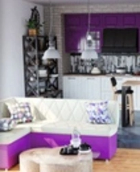 Lilac sofa in the kitchen photo