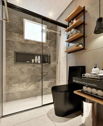 Shelves in loft bathroom photo