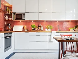 White kitchen with color photo