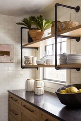 Black shelves in the kitchen photo