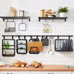 Black shelves in the kitchen photo