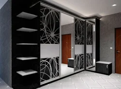 Hallway closet black and white photo