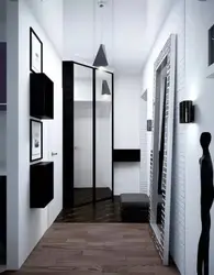 Hallway closet black and white photo
