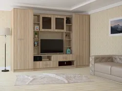 Қонақ бөлмесіндегі қабырға емен фотосуреті