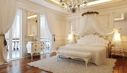 Bedroom in a white house photo