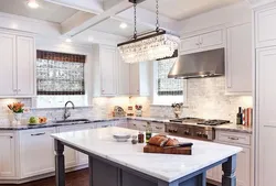 Rectangular chandelier in the kitchen photo