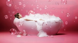 Photo of soap bubbles in the bathroom