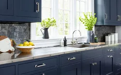 Ошхона кабуд акс countertop хокистарӣ
