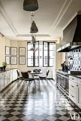 Kitchens with checkerboard floors photo