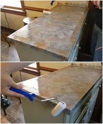 Mətbəx fotoşəkilində tezgahların rənglənməsi