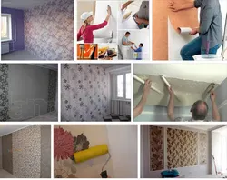Oshxonada devor qog'ozi yopishtirishning fotosurati