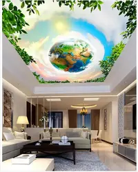 Photo wallpaper on the ceiling in the kitchen