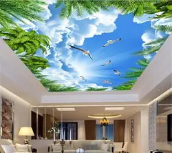 Photo wallpaper on the ceiling in the kitchen