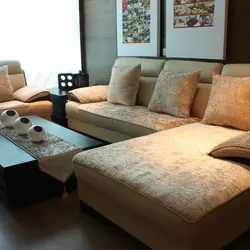 Sofa In The Living Room With Pillows Photo