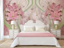 Bedroom design photo flower wallpaper