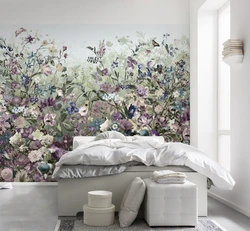 Bedroom design photo flower wallpaper