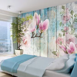 Bedroom design photo flower wallpaper