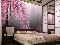 Bedroom design photo flower wallpaper