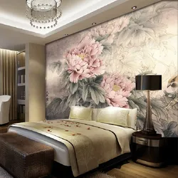 Bedroom design photo flower wallpaper