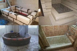 Ванна из кирпича и плитки фото