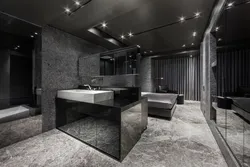 Photo of a bathroom with a black ceiling