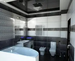 Photo of a bathroom with a black ceiling