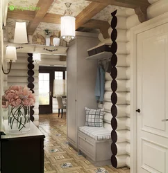 Houses with a hallway made of timber photo