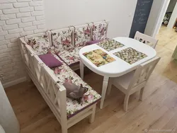 Photo of a wooden kitchen sofa